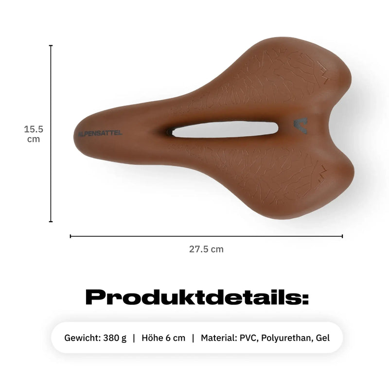 Alpensattel Sport+ Braun 25,5x15,5cm 380g 6cm hoch PVC, Polyurethan, Gel