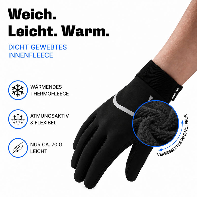 Thermo Handschuhe 3.0 in Schwarz: weiches, atmungsaktives Fleece innen in Nahaufnahme