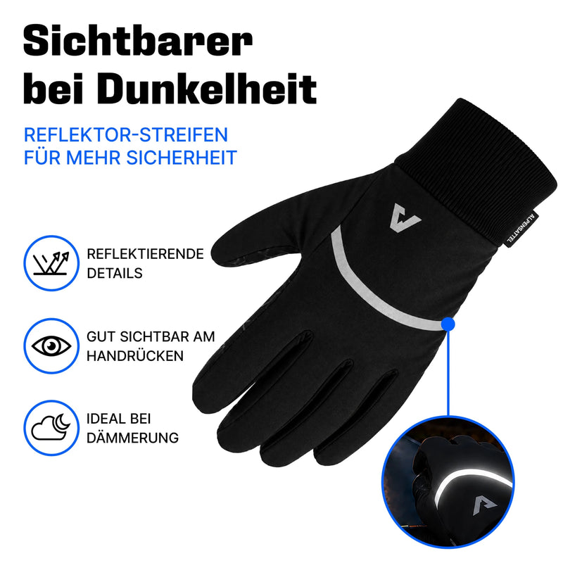 Thermo Handschuhe 3.0 in Schwarz: Reflexionsstreifen am Handrücken für Sichtbarkeit in der Dämmerung