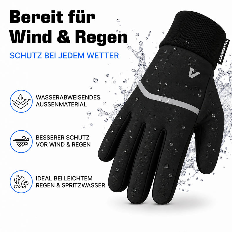 Thermo Handschuhe 3.0 in Schwarz: Wasser perlt am wind- und wasserabweisenden Außenmaterial ab
