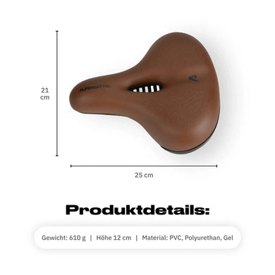 Alpensattel Komfort+ Braun 21x25cm 610g 12cm hoch PVC, Polyurethany Gel