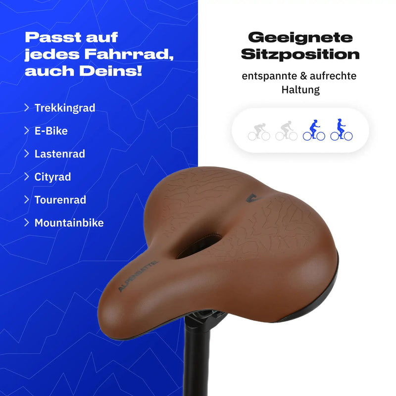 Alpensattel Komfort+ Braun Passt auf jedes Fahrrad