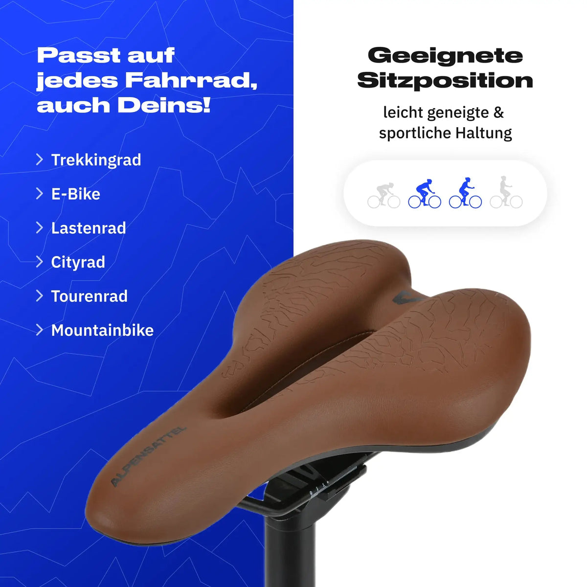 Alpensattel Sport+ Braun Passt auf jedes Fahhrad