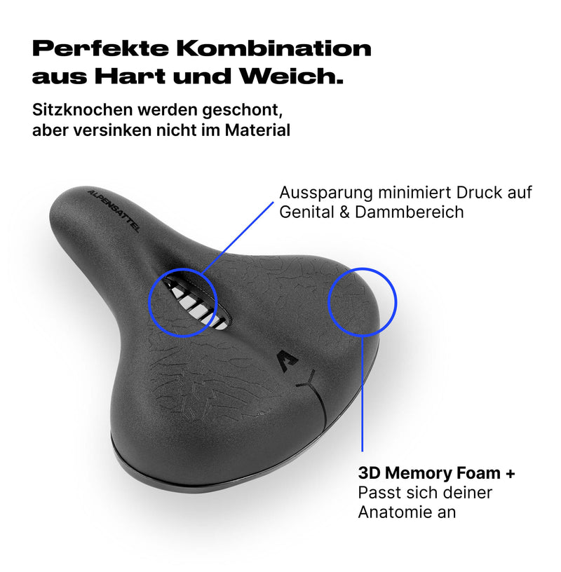 fahrradsattel groß und weich Alpensattel Komfort+ | AIR Federung bis 150kg