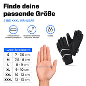 Größentabelle PolarTherm 2.0 nach Handflächenbreite, Größen S bis XXXL